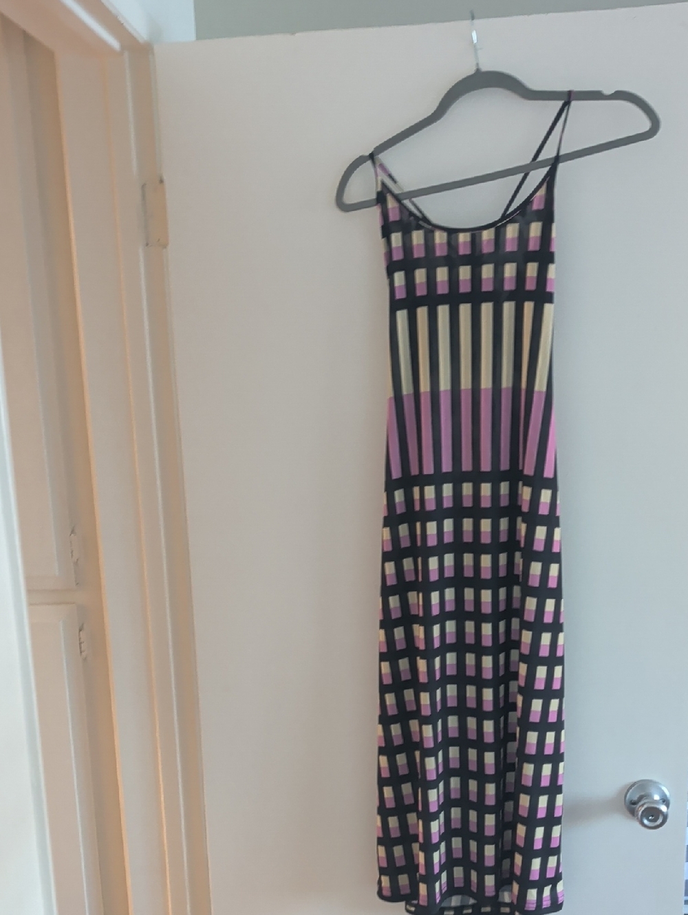 Strappy Pink and Black Geometric Maxi Dress